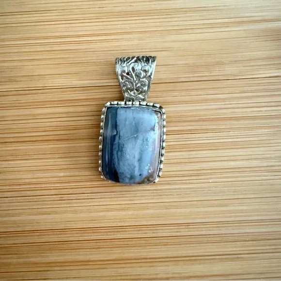 Sterling Silver Blue Agate Natural Stone Necklace Pendant - Picture 12 of 12